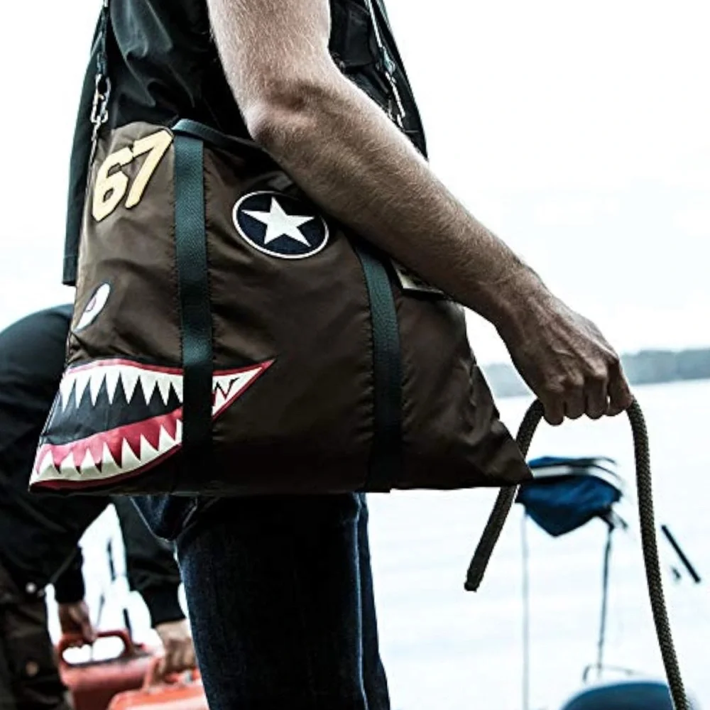 Brown Camouflage Travel/Helmet Tote with Shark Mouth Design